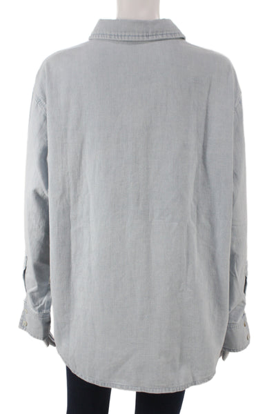 Tuckernuck Womens Blue Cotton Collared Long Sleeve Button-Up Top Size L