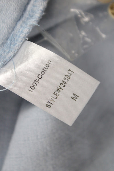 Tuckernuck Womens Blue Cotton Collared Long Sleeve Button-Up Top Size L