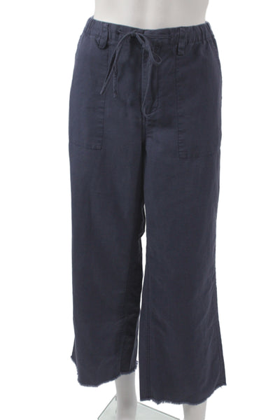 G1 Basic Goods Women Cropped Drawstring Blue Linen Blend Pants Size 8