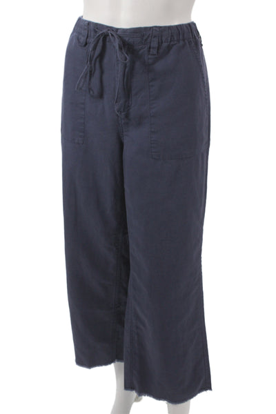 G1 Basic Goods Women Cropped Drawstring Blue Linen Blend Pants Size 8
