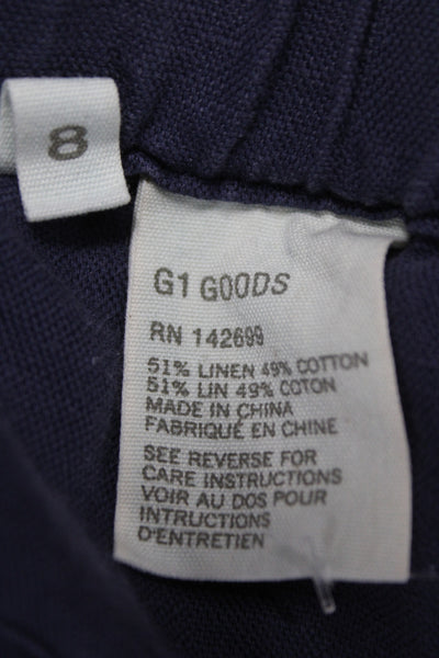 G1 Basic Goods Women Cropped Drawstring Blue Linen Blend Pants Size 8