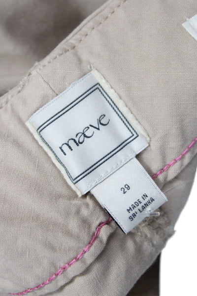 Maeve Anthropologie Women Cropped Beige Pants Viscose Button Size 29