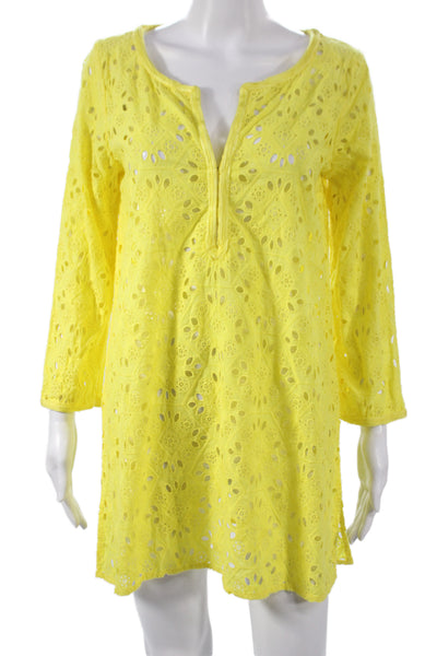 Calypso Saint Barth Women Yellow Cotton Shift Dress Knee Length Size S