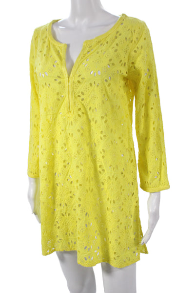 Calypso Saint Barth Women Yellow Cotton Shift Dress Knee Length Size S