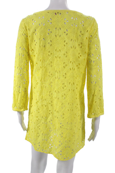 Calypso Saint Barth Women Yellow Cotton Shift Dress Knee Length Size S