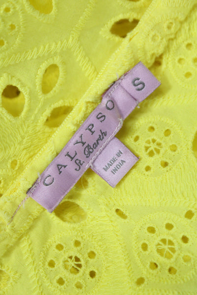 Calypso Saint Barth Women Yellow Cotton Shift Dress Knee Length Size S