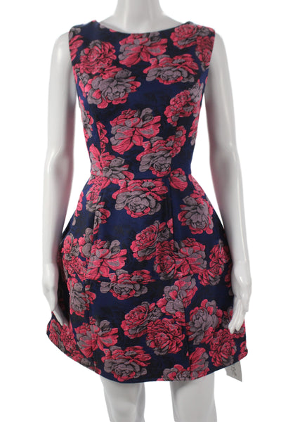 Topshop Womens Fit & Flare Blue Sleeveless Boat Neck Knee Dress Size 8