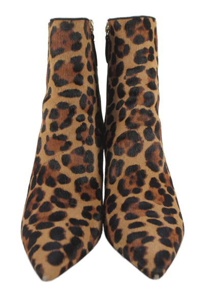 J Crew Womens Animal Print Pointed Toe Ankle Boots Brown Black Size 7.5