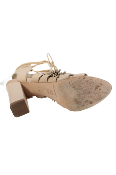 Loeffler Randall Womens Leather Tassle Slingbacks Sandal Heels Beige Size 7 B