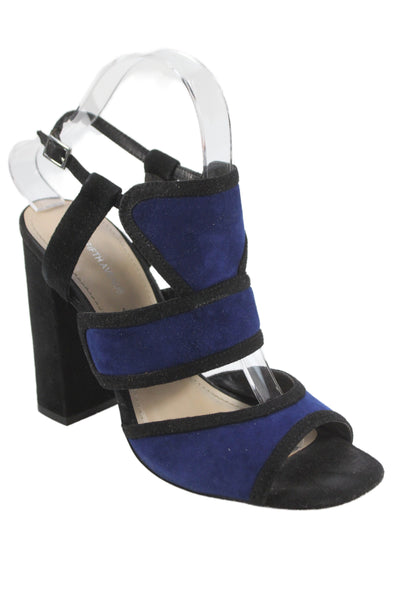 Saks Fifth Avenue Womens Suede Carissa Sandal Heels Blue Black Size 7 Medium