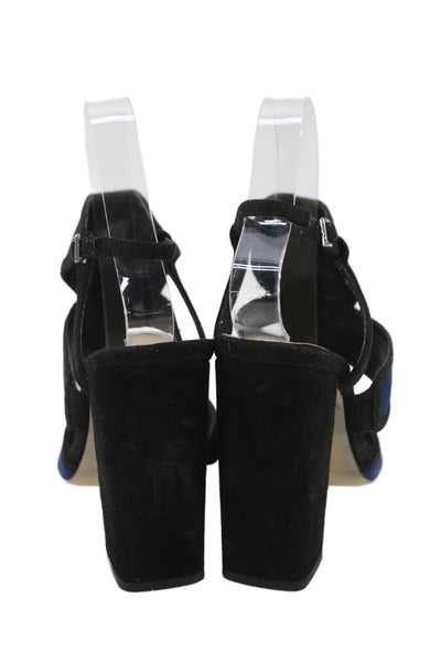 Saks Fifth Avenue Womens Suede Carissa Sandal Heels Blue Black Size 7 Medium