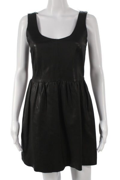 Zara Woman Women Fit & Flare Leather Dress Black Sleeveless Size S