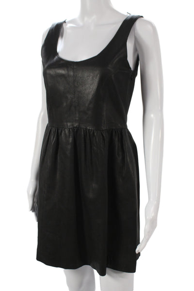 Zara Woman Women Fit & Flare Leather Dress Black Sleeveless Size S