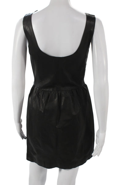 Zara Woman Women Fit & Flare Leather Dress Black Sleeveless Size S