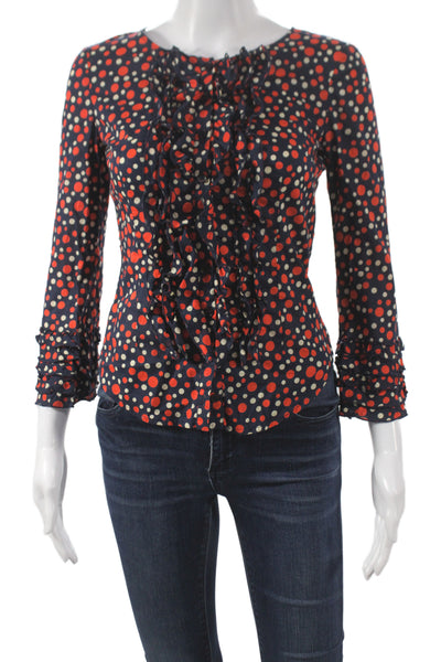 Moschino Womens Multicolor Polka Dot Round Neck Long Sleeve Blouse Size S