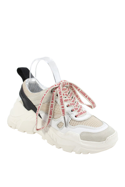 Zadig & Voltaire Womens Leather Branded Lace Up Fashion Sneakers Beige Size 10