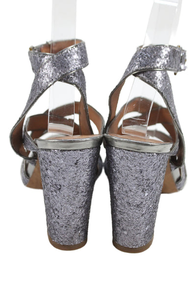 Madewell Womens Sequined Strappy Slingbacks Sandal Heels Purple Size 7