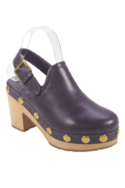 Charlotte Stone Womens Leather Hari Clog Slingbacks Plum Purple Size 7