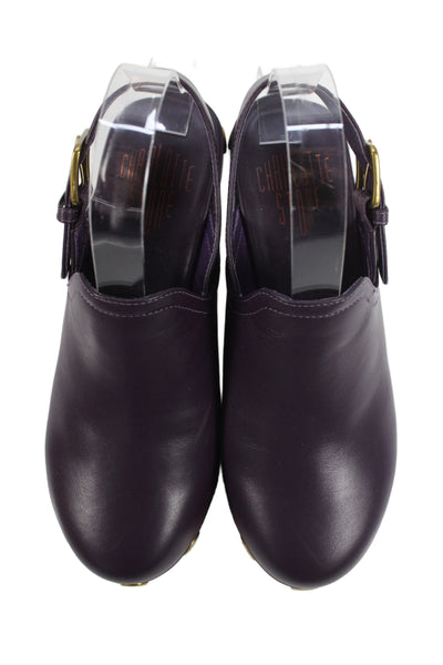 Charlotte Stone Womens Leather Hari Clog Slingbacks Plum Purple Size 7