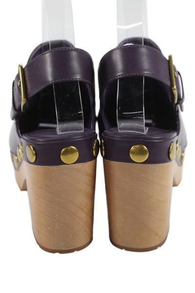 Charlotte Stone Womens Leather Hari Clog Slingbacks Plum Purple Size 7