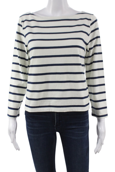 J Crew Womens Basic Striped Boat Neck Cotton Long Sleeve T-Shirt Size XS