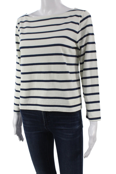 J Crew Womens Basic Striped Boat Neck Cotton Long Sleeve T-Shirt Size XS