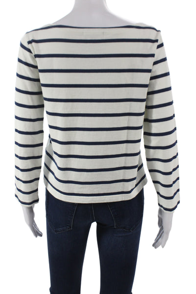 J Crew Womens Basic Striped Boat Neck Cotton Long Sleeve T-Shirt Size XS
