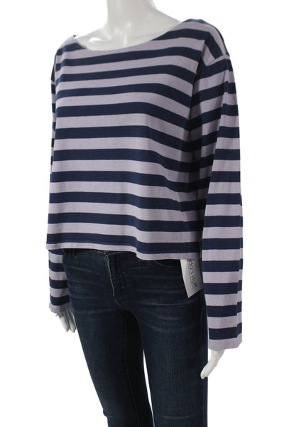 J Crew Womens Cropped Striped Blue Cotton Boat Neck Long Sleeve T-Shirt Size S