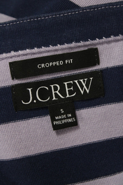 J Crew Womens Cropped Striped Blue Cotton Boat Neck Long Sleeve T-Shirt Size S