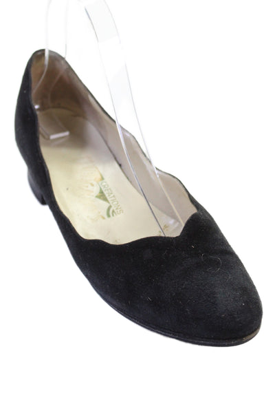 Salvatore Ferragamo Womens Suede Round Toe Block Heels Pumps Black Size 7