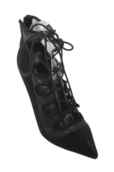 Zara Basic Womens Mesh Lace-Up Strappy Stiletto Heels Black Size EUR 37