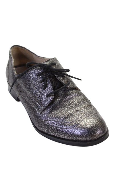 Cole Haan Womens Leather Almond Toe Lace-Up Tied Oxfords Silver Size 6.5