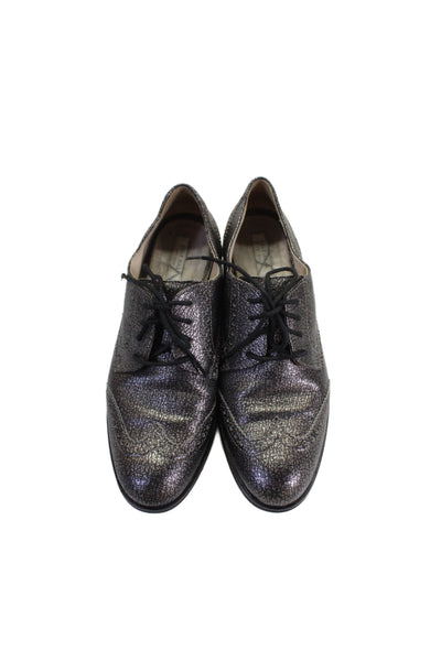Cole Haan Womens Leather Almond Toe Lace-Up Tied Oxfords Silver Size 6.5