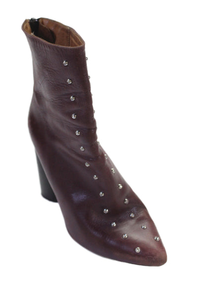 IRO Womens Leather Studded Back Zipped Block Heel Ankle Boots Red Size EUR 37