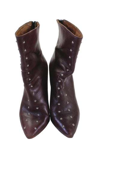 IRO Womens Leather Studded Back Zipped Block Heel Ankle Boots Red Size EUR 37