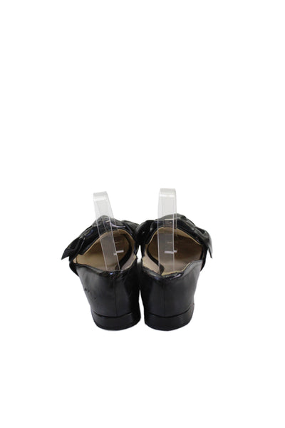 Zara Womens Leather Curled Bow Pointed Toe Flats Black Size EUR 36