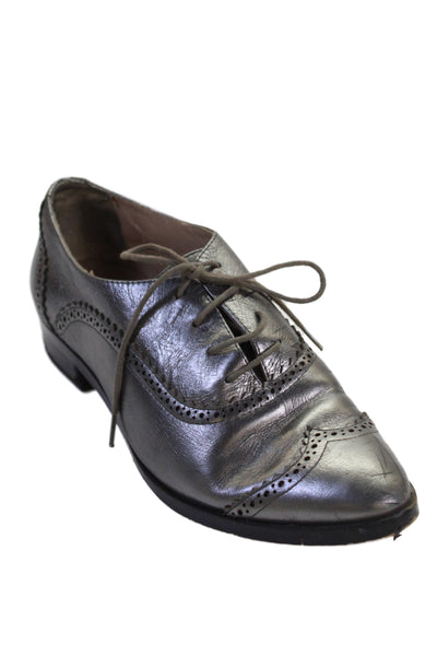 Saks Fifth Avenue Womens Leather Metallic Lace-Up Tied Loafers Silver Size 6