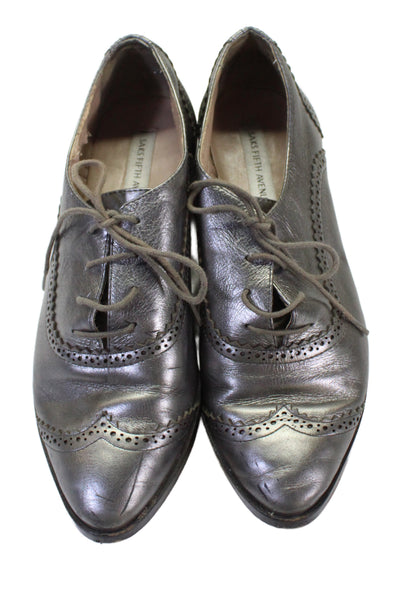 Saks Fifth Avenue Womens Leather Metallic Lace-Up Tied Loafers Silver Size 6