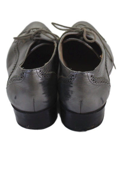 Saks Fifth Avenue Womens Leather Metallic Lace-Up Tied Loafers Silver Size 6