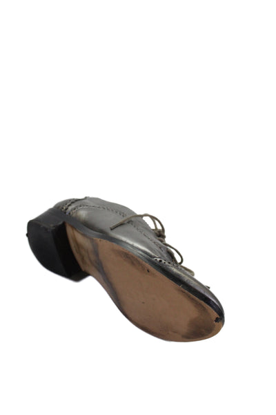 Saks Fifth Avenue Womens Leather Metallic Lace-Up Tied Loafers Silver Size 6