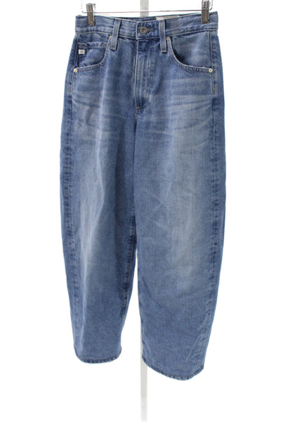 AG Adriano Goldschmied Women Mom Blue Striped Cotton Mid Rise Jeans Size 26