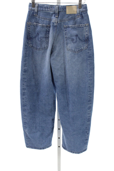 AG Adriano Goldschmied Women Mom Blue Striped Cotton Mid Rise Jeans Size 26