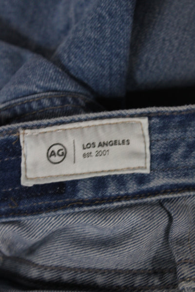 AG Adriano Goldschmied Women Mom Blue Striped Cotton Mid Rise Jeans Size 26