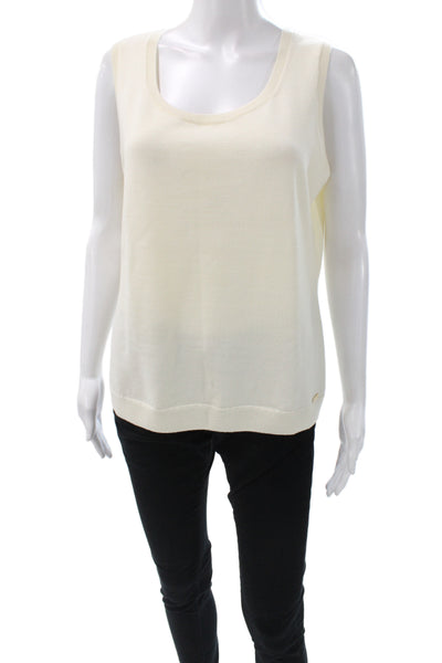 St. John Women Pullover Sleeveless Scoop Neck Ivory Classic Size L