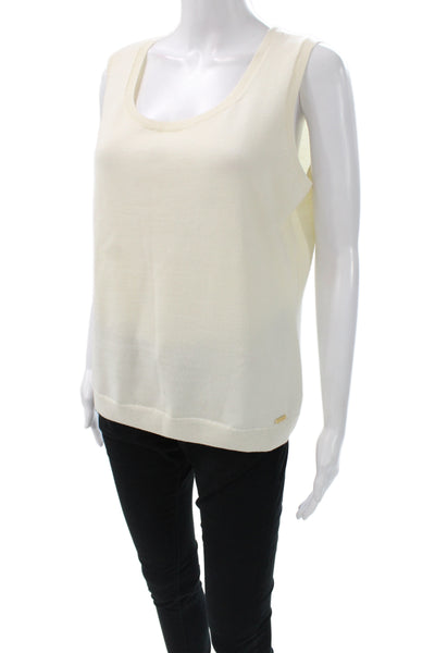 St. John Women Pullover Sleeveless Scoop Neck Ivory Classic Size L