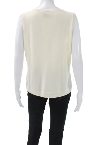 St. John Women Pullover Sleeveless Scoop Neck Ivory Classic Size L
