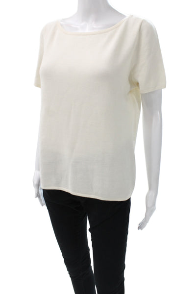 St. John Collection Womens Ivory Basic T-Shirt Round Neck Short Sleeve Size M