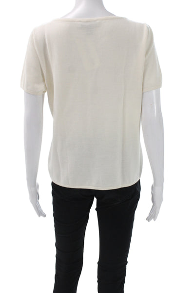 St. John Collection Womens Ivory Basic T-Shirt Round Neck Short Sleeve Size M