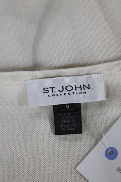 St. John Collection Womens Ivory Basic T-Shirt Round Neck Short Sleeve Size M