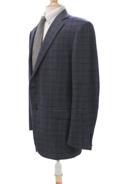 Tom Ford Mens Plaid Blue Wool Blazer Button Closure Big Tall Size 58